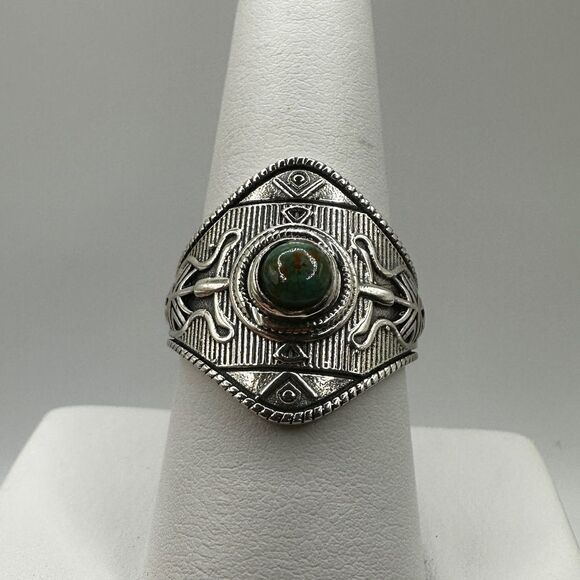 Sterling silver, marked "GSX" turquoise round cabochon ring! - Picture 8 of 10